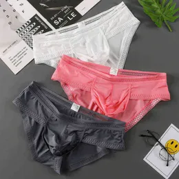 Lyxiga män underkläder 3pc trosor is silk u påse män sexig underkläder lågt sommar trosor man havs satin underbyxor lådor kecks thong pmk7