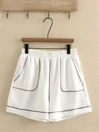 Плюс размер женская одежда летние эластичные талию шорты Тонкие повседневные брюки с контрастными строчками для толстых женщин 240420