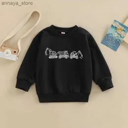 T-Shirts Herumn New Childrens Pullover Cartoon Bagger Print Kleinkind Jungen Sweatshirts Round Neck Kinder Langarm Puloversl2404