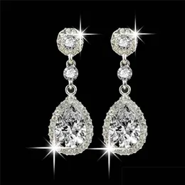 Stud Shining Fashion Crystals Studs örhängen dinglar Sier Rhinestones Long Drop Earring For Women Iced Out Bridal Jewelry 5 Colors L DH1EO