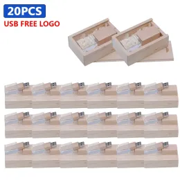 Unidades 20 pcs lote de cristal caixa de madeira bordo USB Flash Drive grátis logo