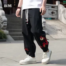 Pants Nezha Hot Wheel broderi Bomull Linne Sportbyxor Kinesiska plus storlek Fashion Casual Sweatpants män kläder harajuku joggar