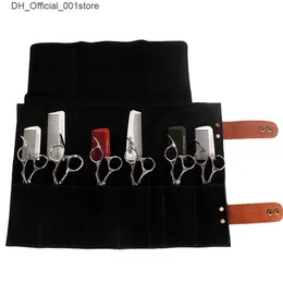 Hair Scissors Real Leather Hair Stylist Professional Barber Scissor Pouch Cases Salon Hairdresser Scissors Tool Holster Folding Bag 12 Pockets T190706 Q240425