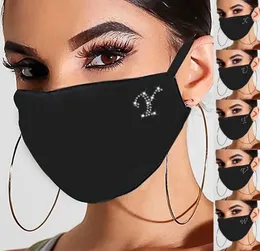 Vuxna kvinnor bling brevmask för ansiktsskydd tvättbart bomullstyg masker smycken strass designer ansiktsmask dekoration6165205
