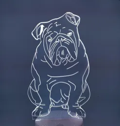 3D Creative Bristish Bulldog Night Lights Акриловая трещина с дистанционным сенсорным элементом