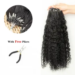 امتدادات Mrshair Water Wave Micro Link Extensions Human Hair Keratin Micro Loop Curly Curly Black Hair مع خرز 1226 بوصة 50strands/حزمة