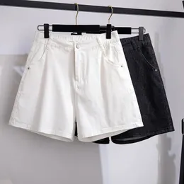 Summer Plus Size Women Jeans Shorts för stor svart vit ficka bomull Denim 3xl 4xl 5xl 6xl 7xl 240422