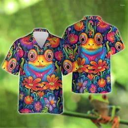 Men's Casual Shirts Floral Frog 3D Printed For Men Clothes Harajuku Fashion Hawaiian Flower Animal Graphic Beach Shirt Women Y2k Blouses