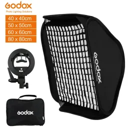 Studio Godox 40x40 50x50 60x60 80x80cm Softbox with S1 SType Bracket Honeycomb Grid Bowens Mount Flash Bracket Mount Foldable Softbox