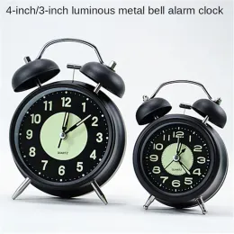 Clocks 4 Inch Creative Metal Material Alarm Clock Night Bed Head Cute Desktop Small Alarm Clock Round Big Alarm Mute Scan Clock Gift