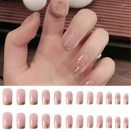 False Nails 24pcs Women Pink Fint Nail Sweet Style Prems On For and Girls