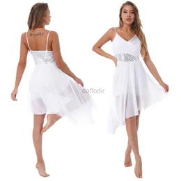 Stage Wear Lady Mleeveles Lyrical Dance Dress Balet Lotard Blask cekinowy asymetryczne brzeg latynoskiej sukienki taneczne sceniczne Kostium D240425