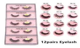 Novo 12styles 3d Mink Falso Cylelash Natural Longo Makeup Lash Extensão em massa com fundo rosa Ship8210761