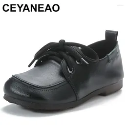 Casual Shoes Top Soft Cowhide Square Toe Loose Comfortable Woman Flats Autumn Lace-up Trend Sneakers
