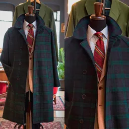 Suits Green Woolen Plaid Overcoat Men Passar One Piece Blazer Coat Single Breasted Winter Warm Formal Business Causal Party Skräddarsydd