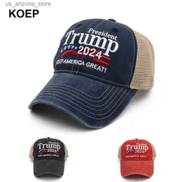 Ball Caps Koep New Donald Trump 2024 Hat Wash Net Baseball Hat держит в Америке Great Snap Presidential Hat Embroidery Direct Shipping Q240425