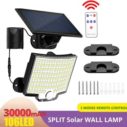 106LED Split Solar Lamp 3 Lighting Mode Outdoor Decoration Sunlight Wall Light PIR Motion Sensor Waterproof Garden Garage 240411