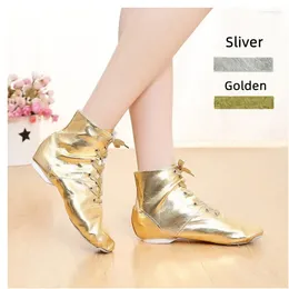 Sapatos de dança Gold Silver Shiny Boot Jazz Botas Soft Stage