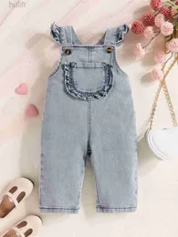 Rompers Baby Girls Solid Denim Overalls Child Jean Bib Pants Infant Jumpsuit Childrens Clothing Kids Overalls Spring Autumn Outfits d240425