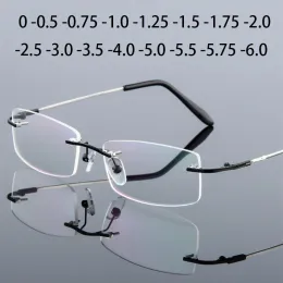 Linsen Anti Blue Light Titaniumlegierung rahmenloser Quadrat Myopie Gläser Männer Männer randlose verschreibungspflichtige Brille 0 0,5 0,75 bis 6,0