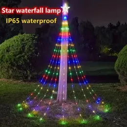 1PC 198 LED Star Waterfall Lights z 8 trybami zdalnie sterowanymi przez USB Camping Światło na zewnątrz świąteczne światła sznurkowe