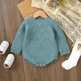 Endelar baby bodysuits kläder våren höst långärmade stickade nyfödda flickor solida onesie kläder 018m ett stycke vinter spädbarn jumpsuits