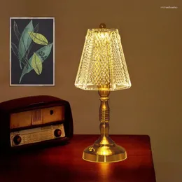 Lampy stołowe Retro Crystal Lampa dotyk Duchowanie Bezprzewodowe Nocne Nocne Światło USB Biektorskie okulary Kawa/EL/Wystrój restauracji/sypialni