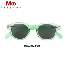 Meeshow Güneş Gözlüğü Okuma Erkek Kadınlar Yeşil Cam Lunetes De Konferans Soires UV400 Güneş Okuyucu Yaz Presbyopia Gözlükleri 1513 240415