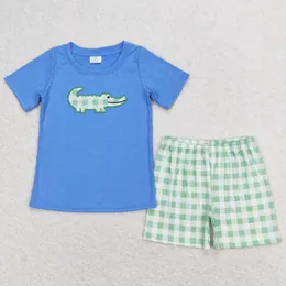 Clothing Sets Kids Designer Clothes Baby Boys Crocodile Shirt Green Checkered Shorts Summer Boutique Outfit