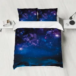 sets 90gsm polyester fiber, dreamy starry sky printed skin friendly warm bedding set of three, 1 down duvet cover+2 pillowcases