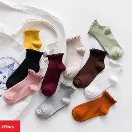 Kadın Çorap 3 Çift Lot Fırfır Fırfır Kawaii Sevimli Kore tarzı Pamuk Kalsetinler de la Mujer Kobieta Skarpety Meia Chausette