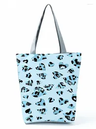 Shoulder Bags Blue Love Leopard Print Tote Female Creativity Fashion All-Match Eco Friendly Practical Portable Handbag For Women