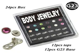 24 -punkt G23 Titanium Flat CZ Crystal Dermal Kotwica przebijająca pudełko biżuterii Wewnętrznie gwintowane ze stalowym tops272a4770361