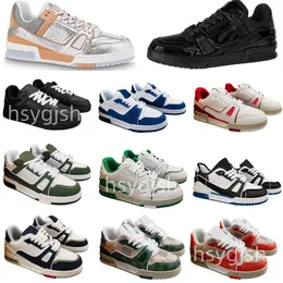 2024 Designer Men Sneaker Virgil Trainer Casual Shoes Low Calfskin Leather Breattable Plaid White Green Blue Platform Outdoor Recreation Women Sneakers Storlek 36-45