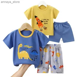 T-Shirts Cartoon Streifen Kurzarm T-Shirt+Shorts 2-teilige Set 100% weiche Baumwolle Sommerjunge Mädchen Pyjama Casual Clothes Anzug 1-6 Jahrl2404