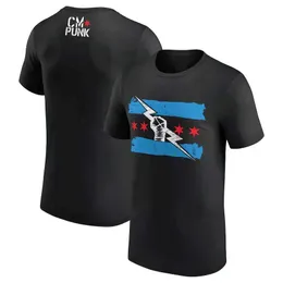 Men's T-Shirts 2024 Summer New Famous Wrestler Returns CM Punk Mens Black Short sleeved Striped Sports Childrens Casual T-shirt T240425