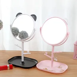 new 2024 Cute Cat Ear Makeup Mirror With Jewelry Rack Holder 360° Rotation Table Countertop Base Use for Bathroom Desk Cosmetic Mirrorsfor