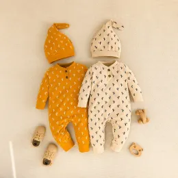 Endelar nyfödda babykläder 0 till 18 månaders kaktustryck onesies för baby pojke tjej stil långärmad spädbarn romper småbarn jumpsuit