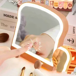 Mirrors Rechargeable Led Toast Bread Makeup Mirror Adjustable Touch Dimmer Usb Vanity Mirror Table Desk Cosmetic Mirror Phone Holder