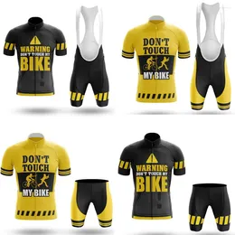 Racing Sets 2024 Fashion Yellow Mens Cycling Clothing Set Don't Touch My Bike MTB Maillot Summer Road Shirts Suit Bicycle Bib Shorts