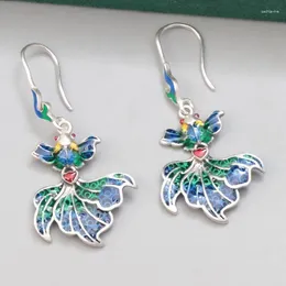 Dangle Earrings Langyan 925 Sterling Silver Enamel Goldfish Hanging Vintage Ethnic Colorful Long Women Jewelry Wholesale EH247