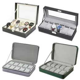 PU Leather Watch Box عمليات الساعات العملية عرض منظم تخزين المجوهرات مع القفل/السوستة للنساء اللوازم الهدايا 240425