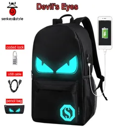 Senkey Style Boys School Ryggsäckar Middle School Väskor Tonåringar USB Luminous Antitheft Ryggsäckar Män Väskor Student CCASUAL Väskor Y15370291