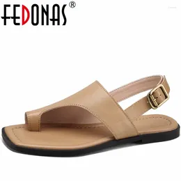 Casual Shoes FEDONAS 2024 Women Sandals Low Heels Genuine Leather Flats Comfortable Retro Concise Working Basic Woman Summer