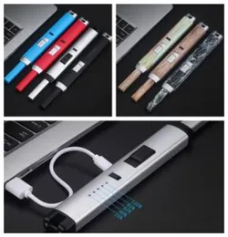 USB Electronic Kitchen Lighter 10 Colors Electric uppladdningsbar vindtät metall Lång båge ljusare cigarettändare OOA63123206694