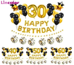 37pcs Gold Black Number 16 18 21 25 30 40 50 60 Years Old Balloons Happy Birthday Party Decoration Man Woman 30th 40th 50th 60th 24894580