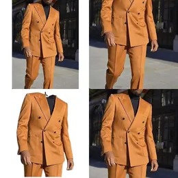 Abiti da uomo blazer maschi formali a doppio petto con smo di nozze marrone a 2 pezzi marrone per pantaloni per giacca da groomsmen costumi slim fit 230719 30719