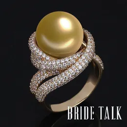 Bride Talk Moda Brand Women Pearl Ring Cubic Zirconia Twisted Lines Twisted Rings de dedos de luxo Jóias elegantes para a festa de casamento 240411