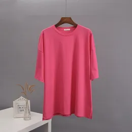 Camisa de algodão de verão de grandes dimensões mulheres novas camisetas soltas soltas casual2nka