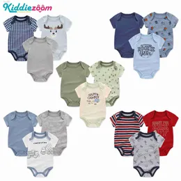 Rompers nyfödda baby pojkar kläder 3-stycken set söt tecknad kort ärm jumpsuit 100% bomull baby födelse väsentligt uppsättning 0-12 månader D240425